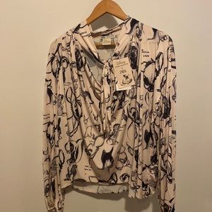 Zara x Disney Bambi all over print tie neck blouse